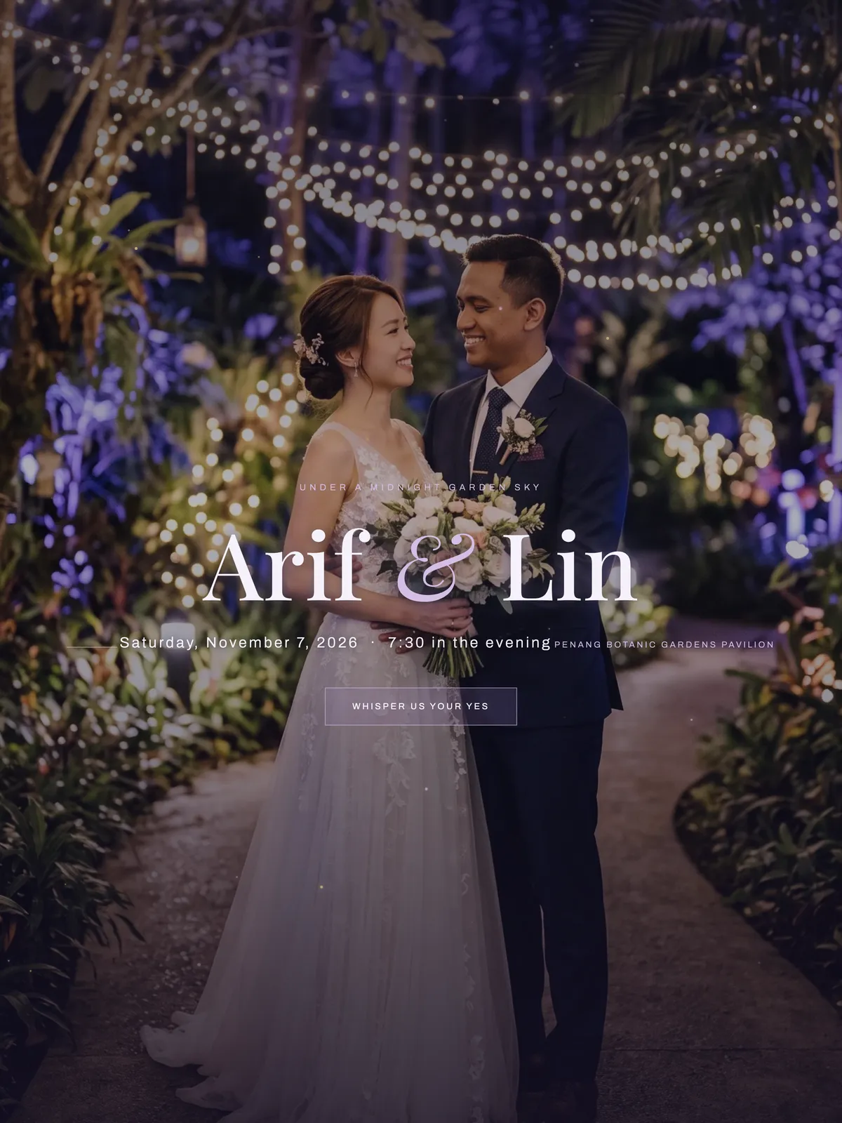 Arif & Lin's wedding site, generated by Convya